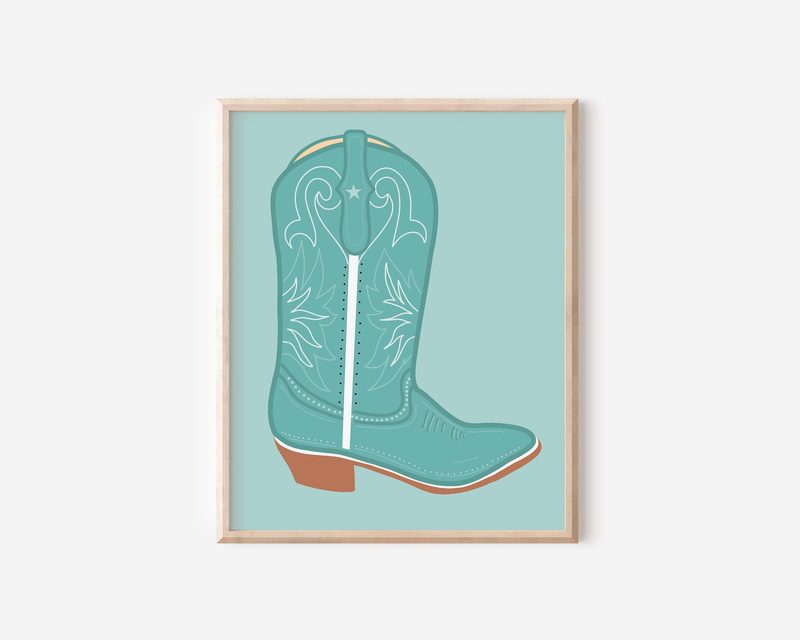 Digital Cowgirl Boot Art Print Blue printable art by Cristina Carolina