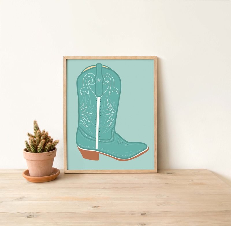 Blue Cowgirl Boot art print by Cristina Carolina