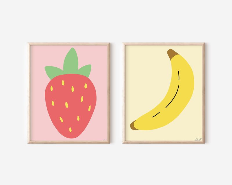Strawberry and Banana Art Set of 2 printable art by Cristina Carolina