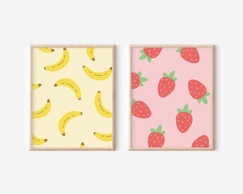 Strawberries and Bananas Art Set of 2 printable art by Cristina Carolina