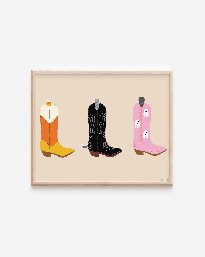Halloween Cowgirl, 3 Boots art print by Cristina Carolina