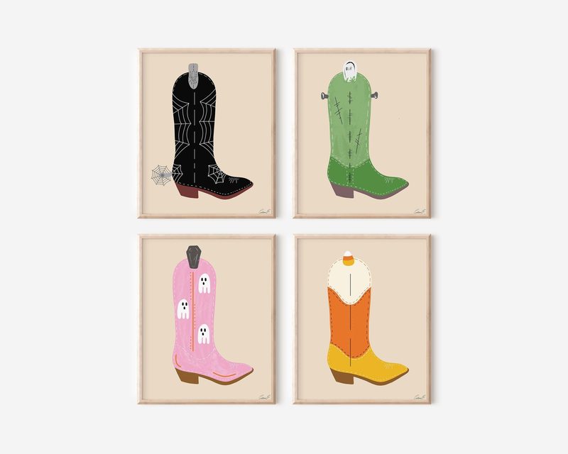 Halloween Prints Set of 4 Cowboy Boot Prints printable art by Cristina Carolina