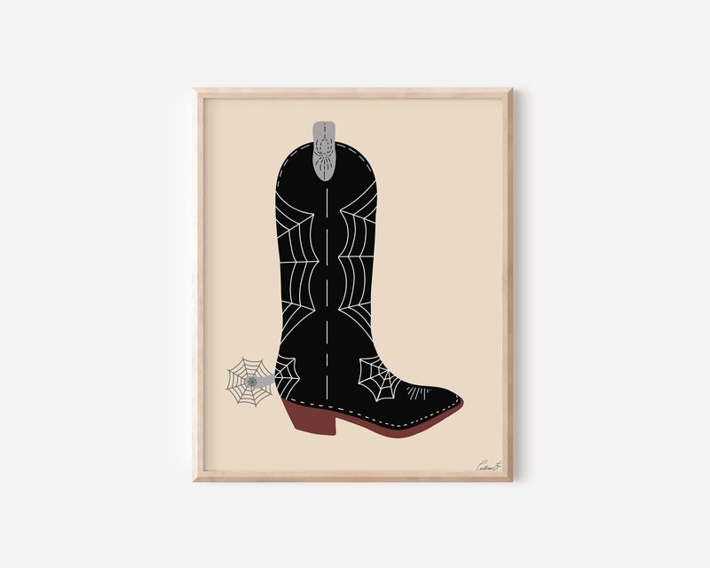 Halloween Spider Web Cowgirl Boots printable art by Cristina Carolina