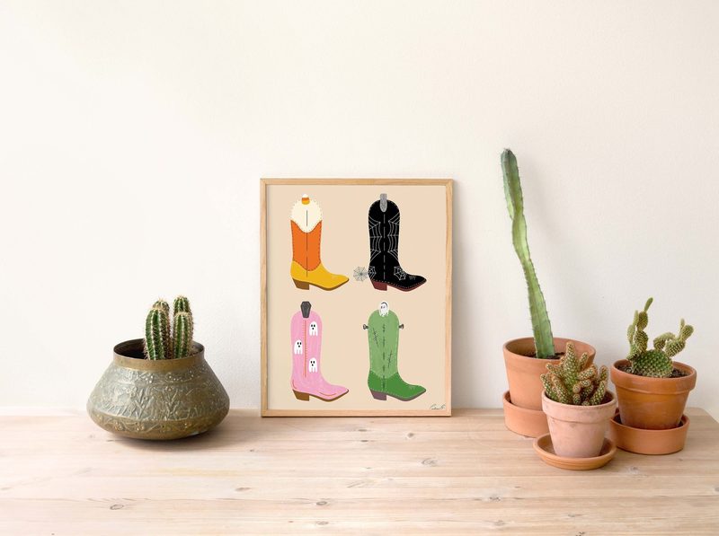 Halloween Cowgirl Boots art print by Cristina Carolina
