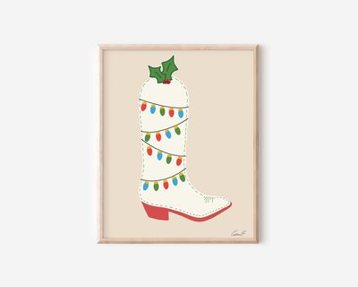 Christmas Lights Boot art print by Cristina Carolina