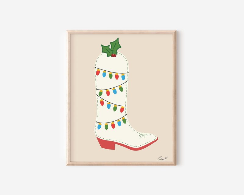 Christmas Lights Boot art print by Cristina Carolina