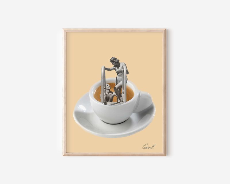 Digital Cafecito Jacuzzi Collage Art Print printable art by Cristina Carolina