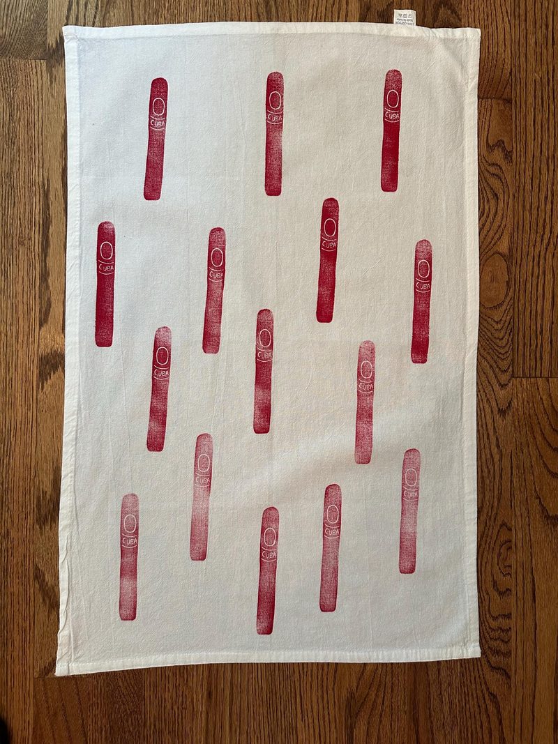 Cuban Cigars Tea Towel (Red) by Cristina Carolina